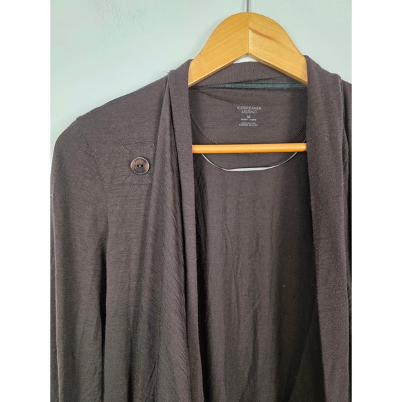 Icebreaker Merino Wool Bliss Wrap Cardigan Womens Medium Button Tie Brown - Picture 4 of 8